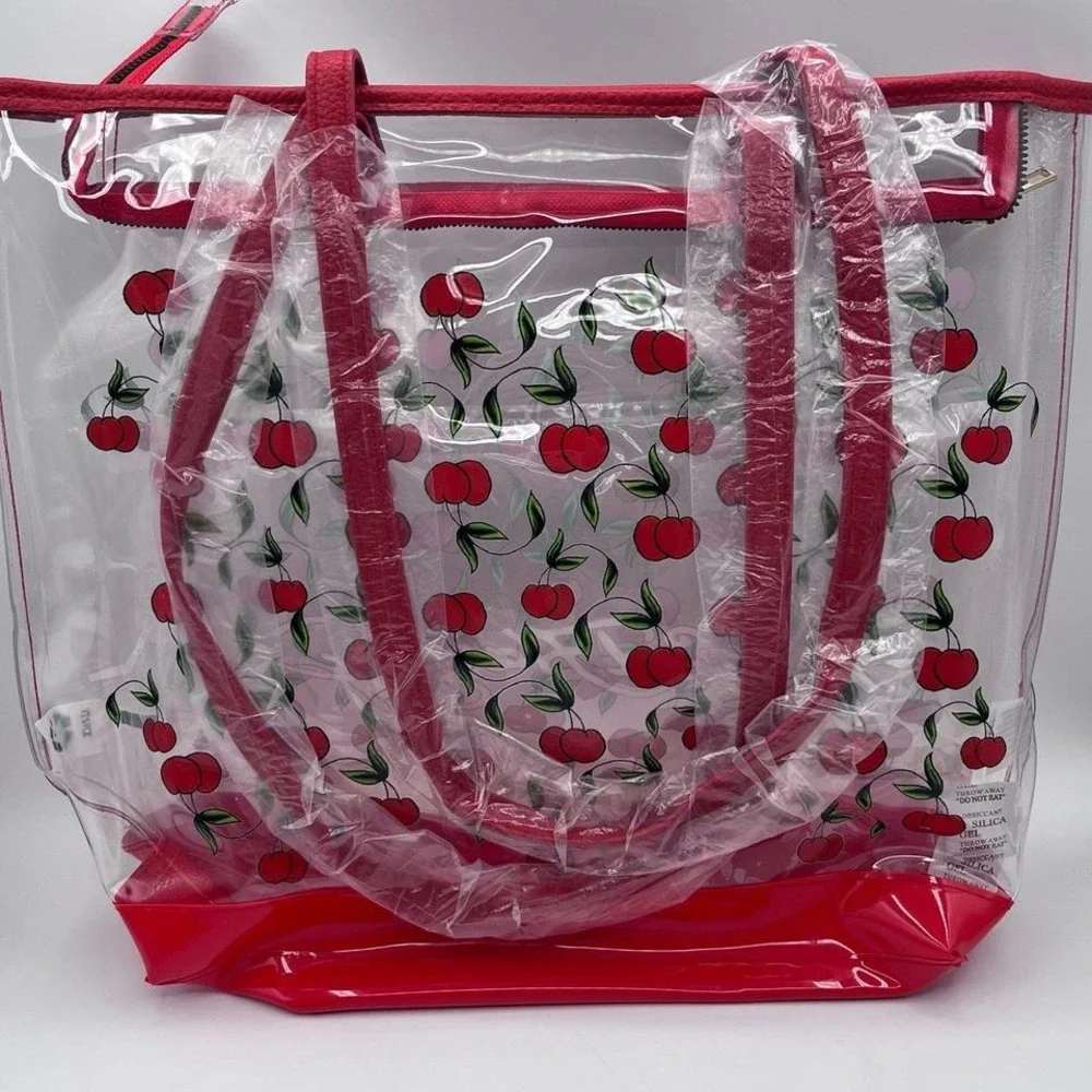 Ed Hardy Clear PVC Tote Bag Red‎ Cherry Print Beach Pool Travel Bag NWT - Picture 4 of 6